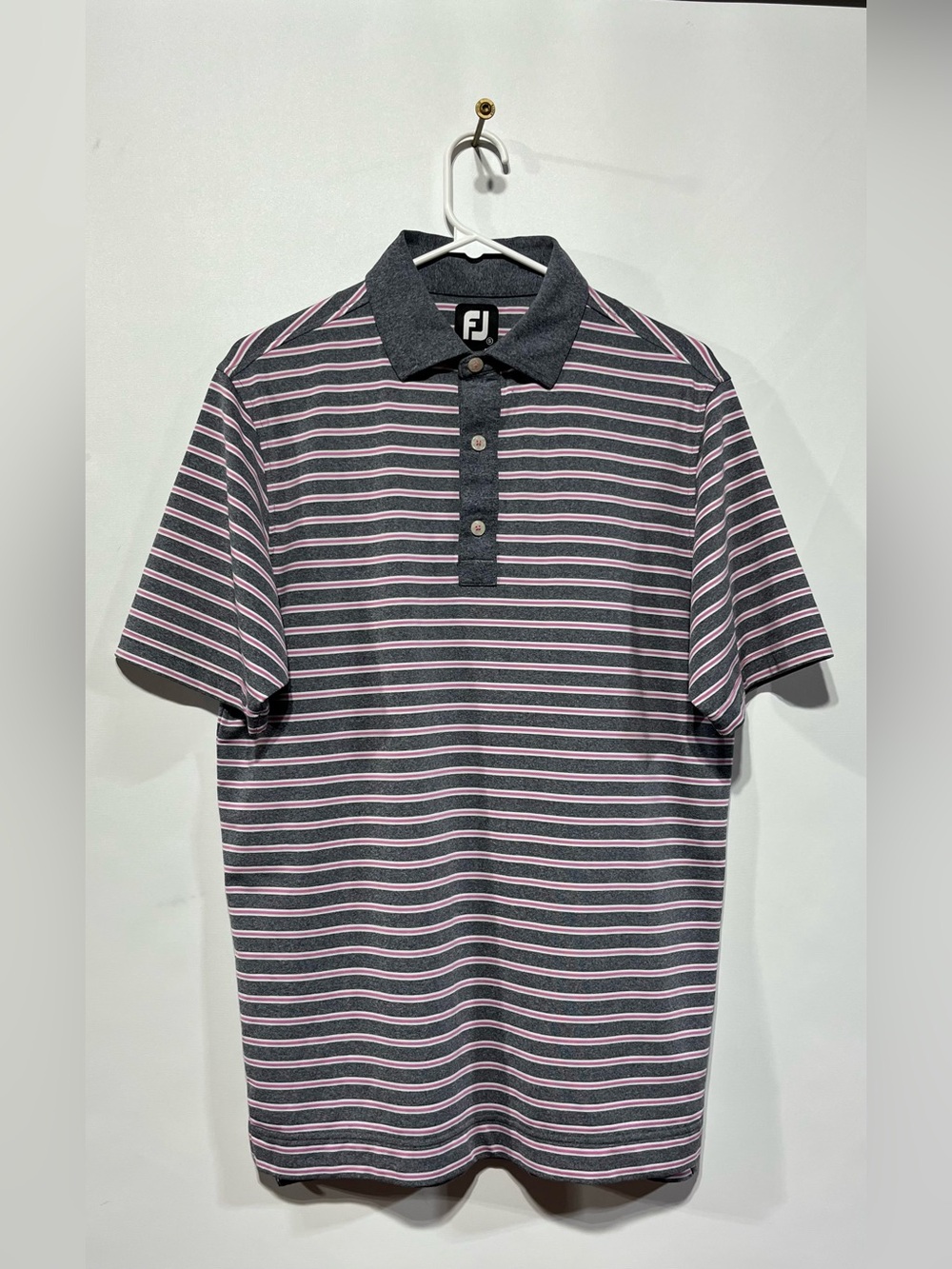 FootJoy Charcoal and Light Pink Striped Performance Polo Size Small‎